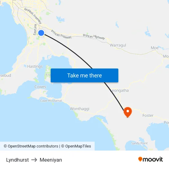 Lyndhurst to Meeniyan map