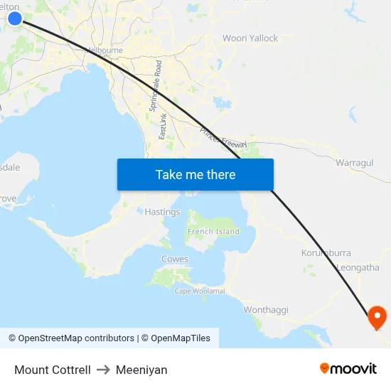 Mount Cottrell to Meeniyan map
