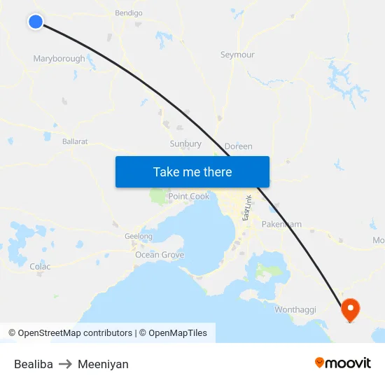 Bealiba to Meeniyan map