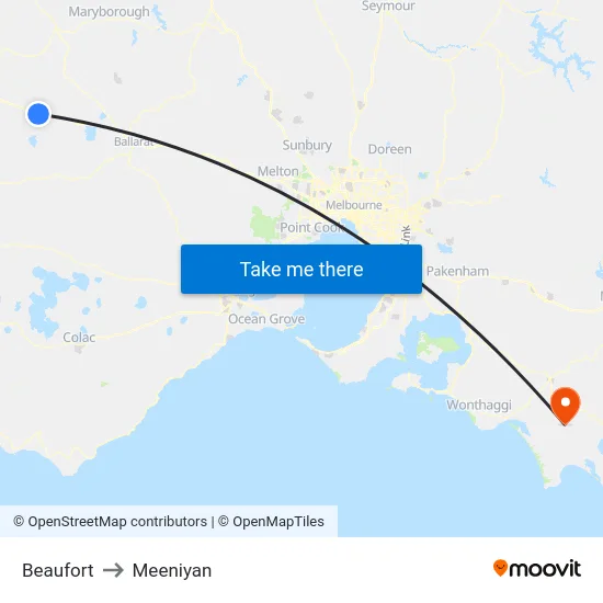 Beaufort to Meeniyan map