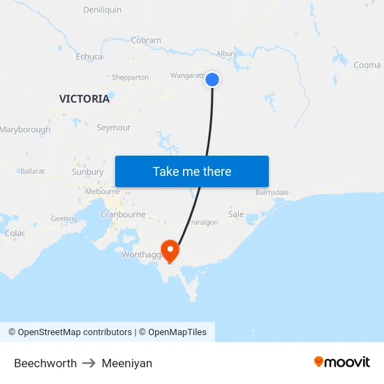 Beechworth to Meeniyan map