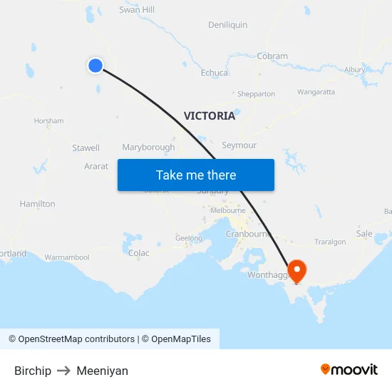 Birchip to Meeniyan map