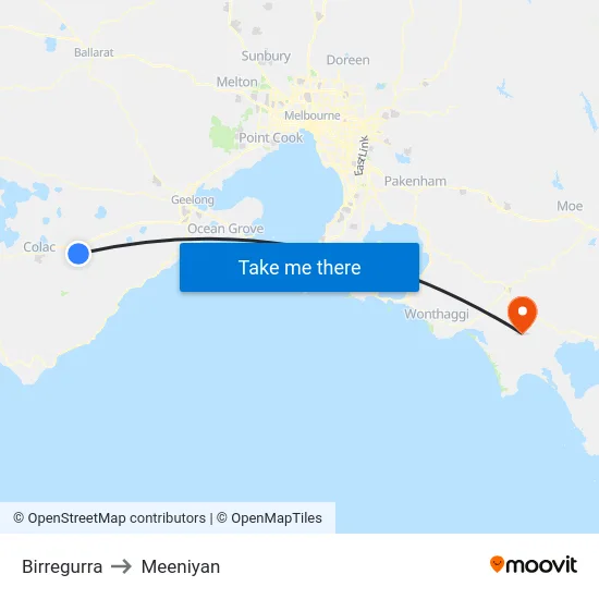 Birregurra to Meeniyan map