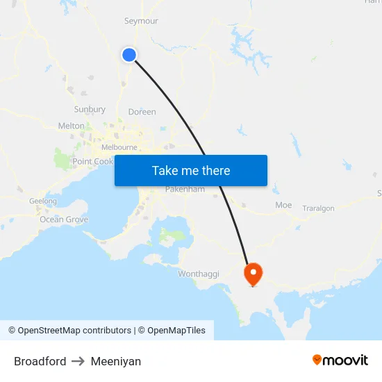 Broadford to Meeniyan map