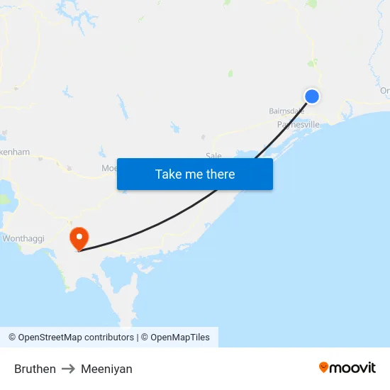 Bruthen to Meeniyan map