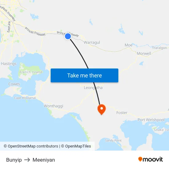 Bunyip to Meeniyan map
