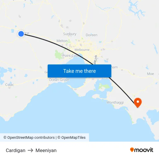 Cardigan to Meeniyan map