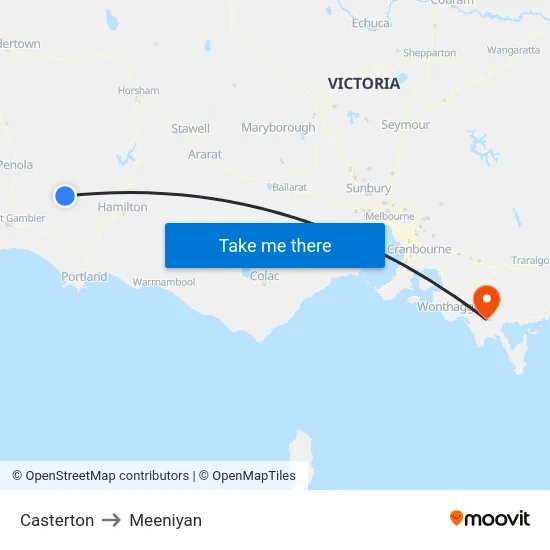Casterton to Meeniyan map