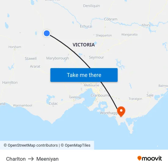 Charlton to Meeniyan map