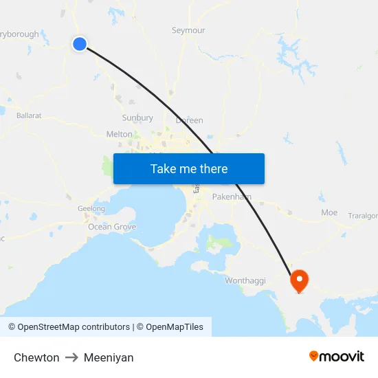 Chewton to Meeniyan map