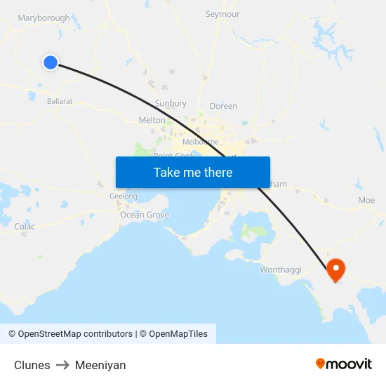 Clunes to Meeniyan map