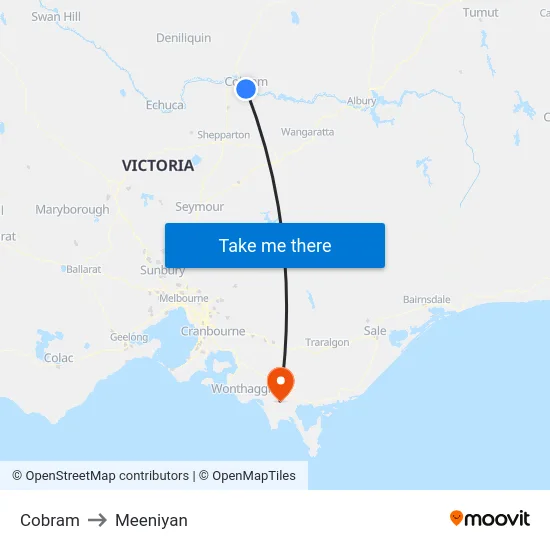 Cobram to Meeniyan map