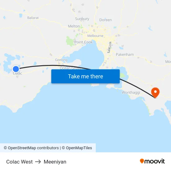 Colac West to Meeniyan map