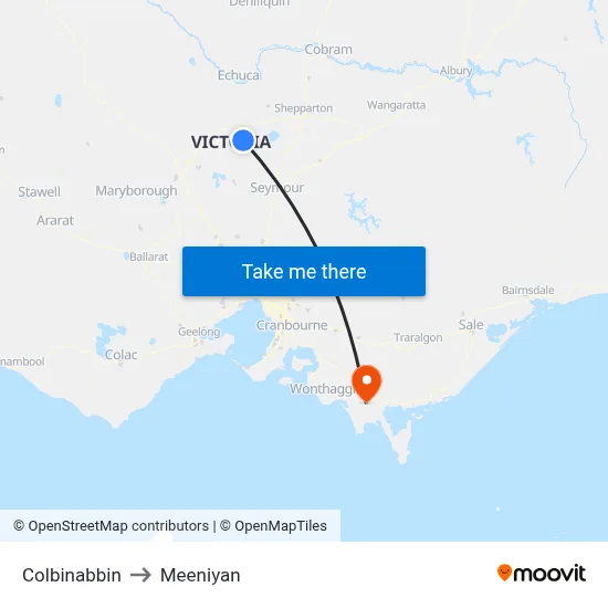 Colbinabbin to Meeniyan map