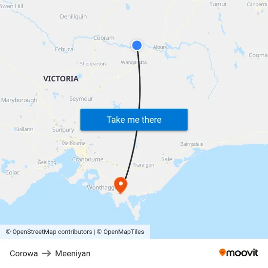 Corowa to Meeniyan map
