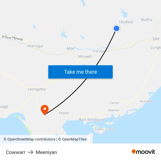 Cowwarr to Meeniyan map
