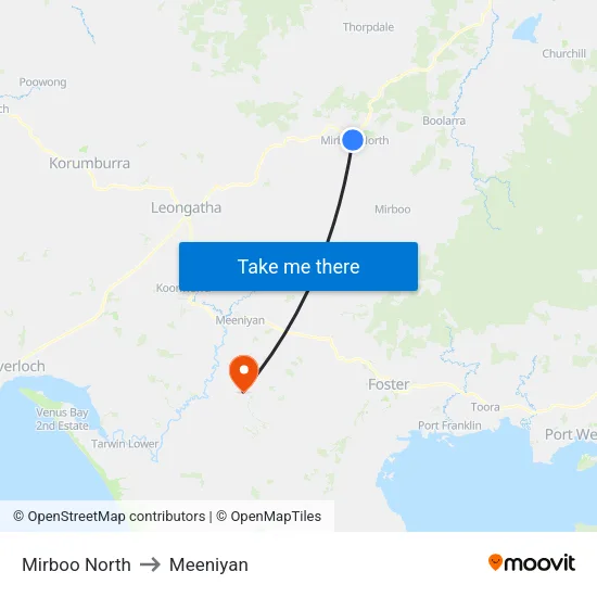 Mirboo North to Meeniyan map