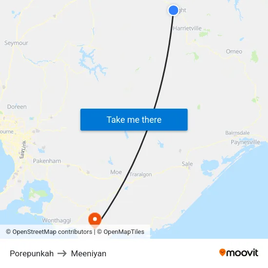 Porepunkah to Meeniyan map