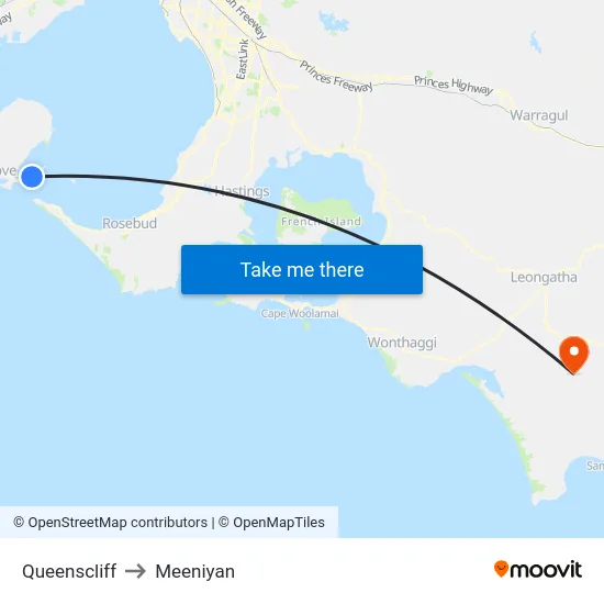 Queenscliff to Meeniyan map
