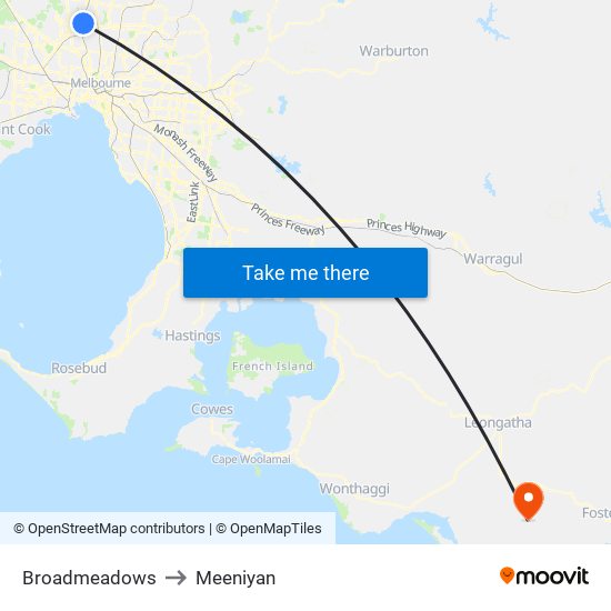 Broadmeadows to Meeniyan map