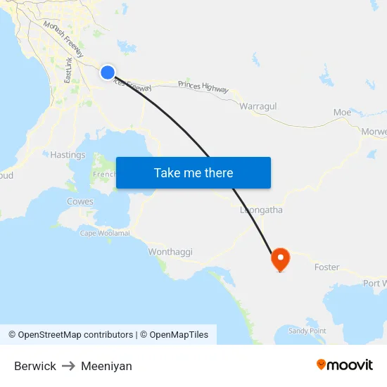 Berwick to Meeniyan map