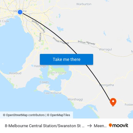 8-Melbourne Central Station/Swanston St (Melbourne City) to Meeniyan map