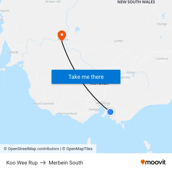 Koo Wee Rup to Merbein South map