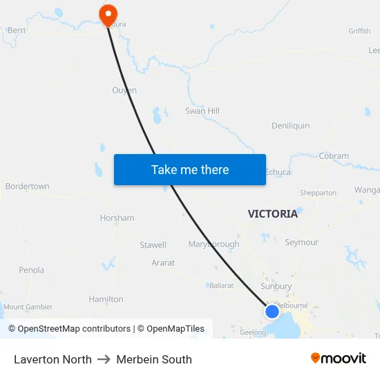 Laverton North to Merbein South map
