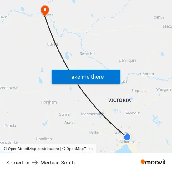 Somerton to Merbein South map