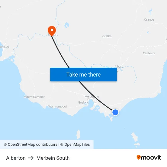 Alberton to Merbein South map