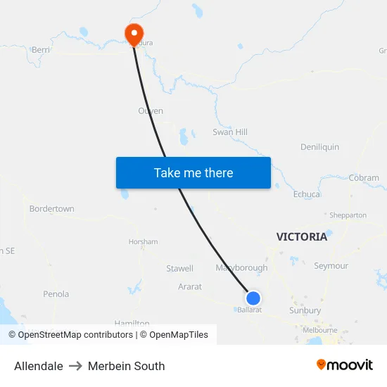 Allendale to Merbein South map