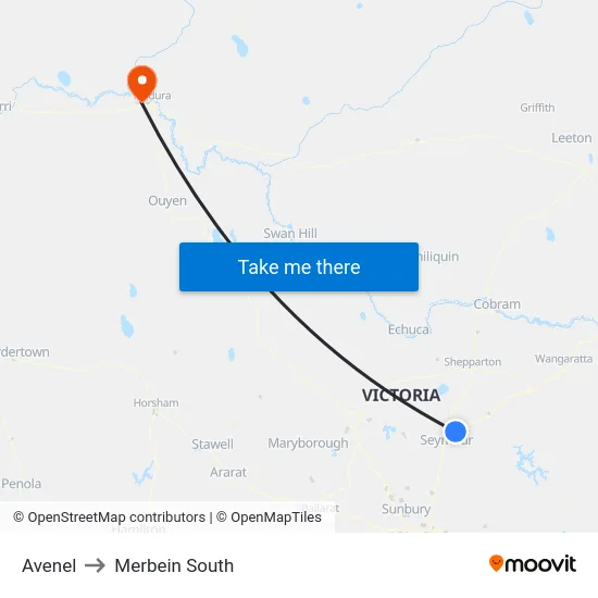 Avenel to Merbein South map