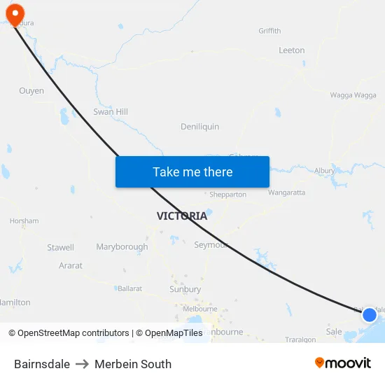 Bairnsdale to Merbein South map