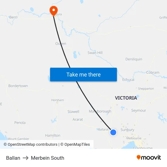 Ballan to Merbein South map