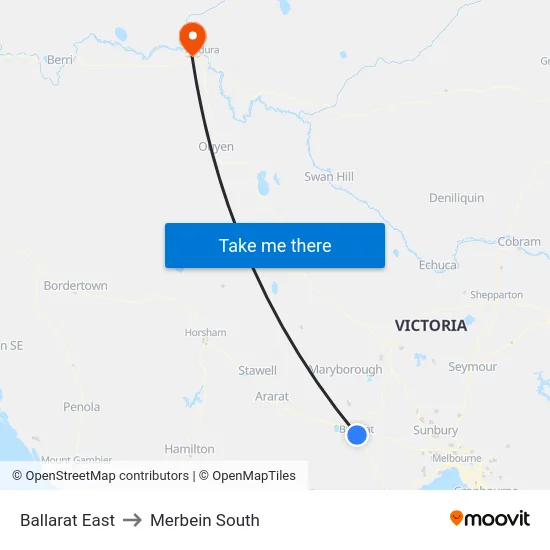 Ballarat East to Merbein South map