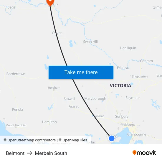 Belmont to Merbein South map