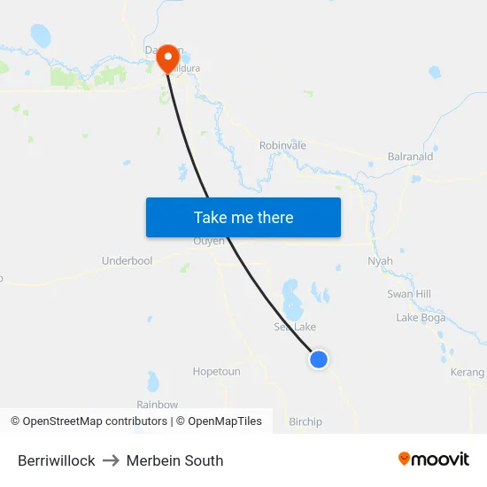 Berriwillock to Merbein South map