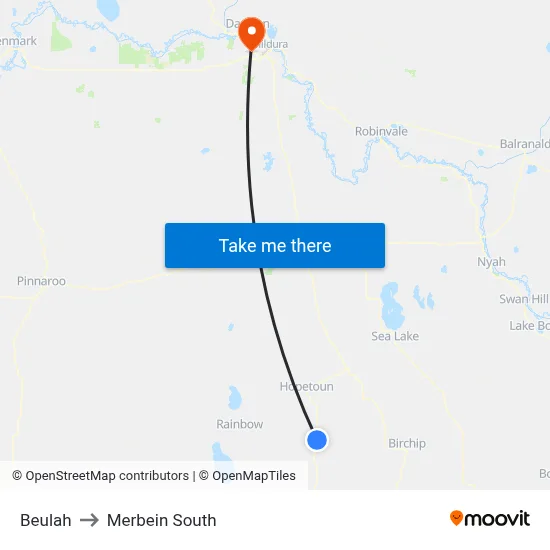 Beulah to Merbein South map