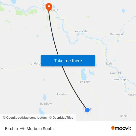 Birchip to Merbein South map