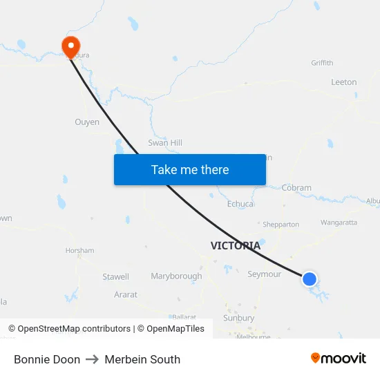 Bonnie Doon to Merbein South map