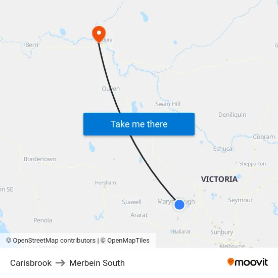 Carisbrook to Merbein South map