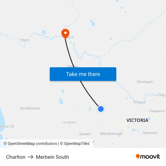 Charlton to Merbein South map