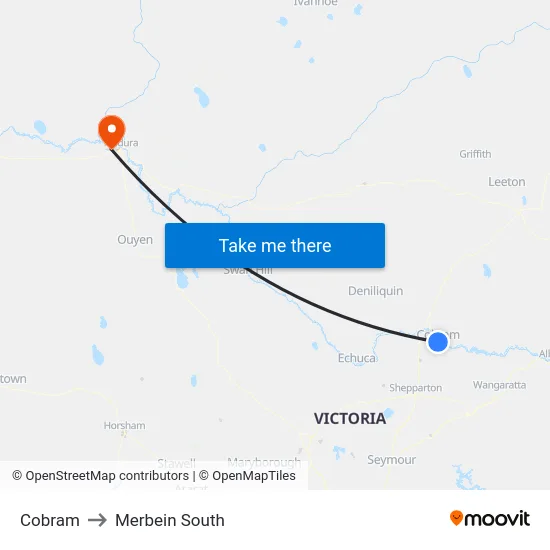 Cobram to Merbein South map