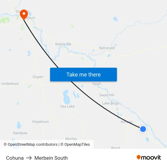 Cohuna to Merbein South map