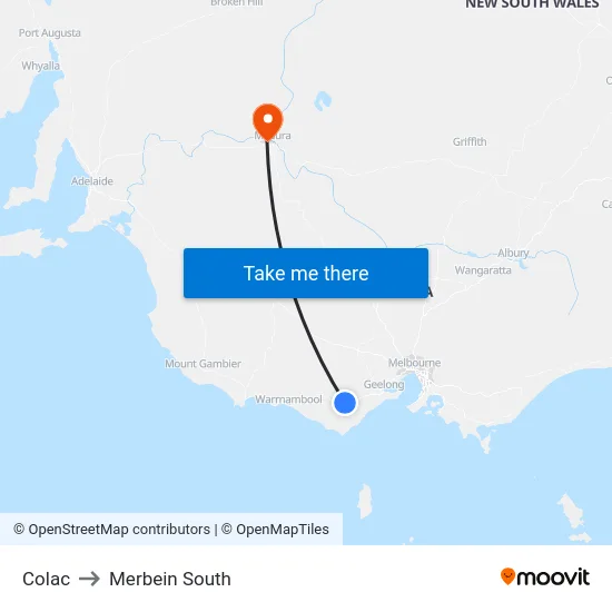Colac to Merbein South map