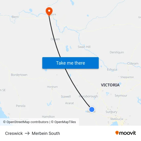 Creswick to Merbein South map