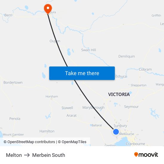 Melton to Merbein South map