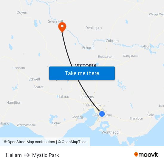 Hallam to Mystic Park map