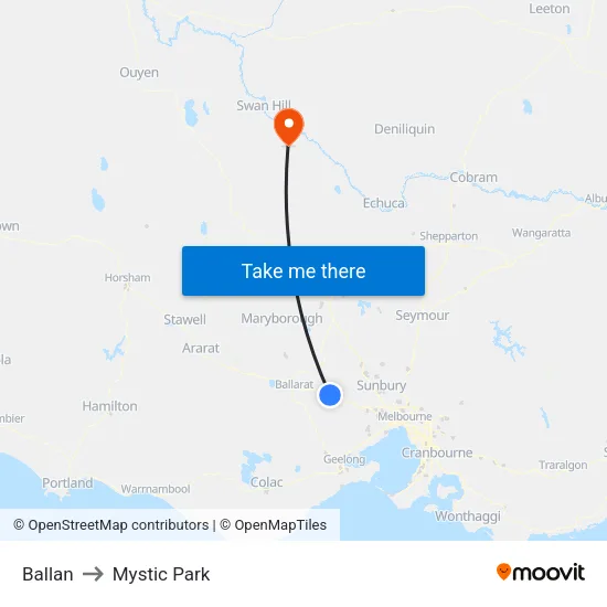 Ballan to Mystic Park map