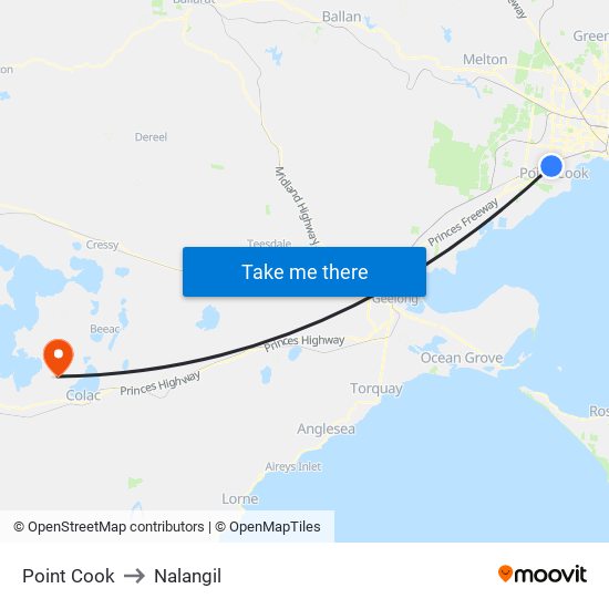 Point Cook to Nalangil map